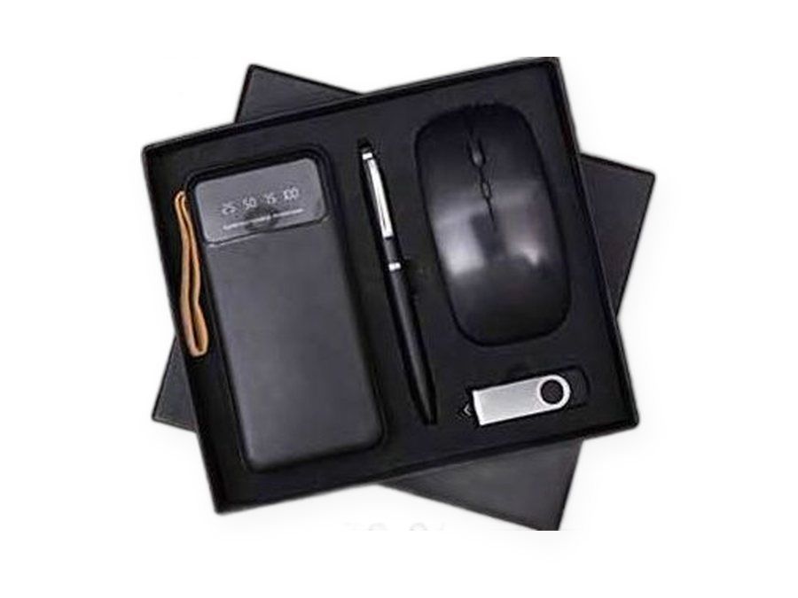 Tech & Electronics collection: Power Bank, Mouse & Pendrive Set in White, Black, branded tech gift customisable with your logo